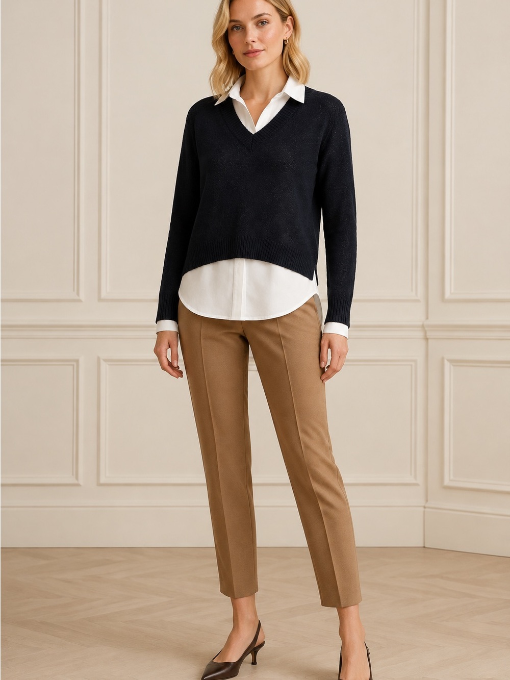French Connection Black V-Neck Layered Sweater